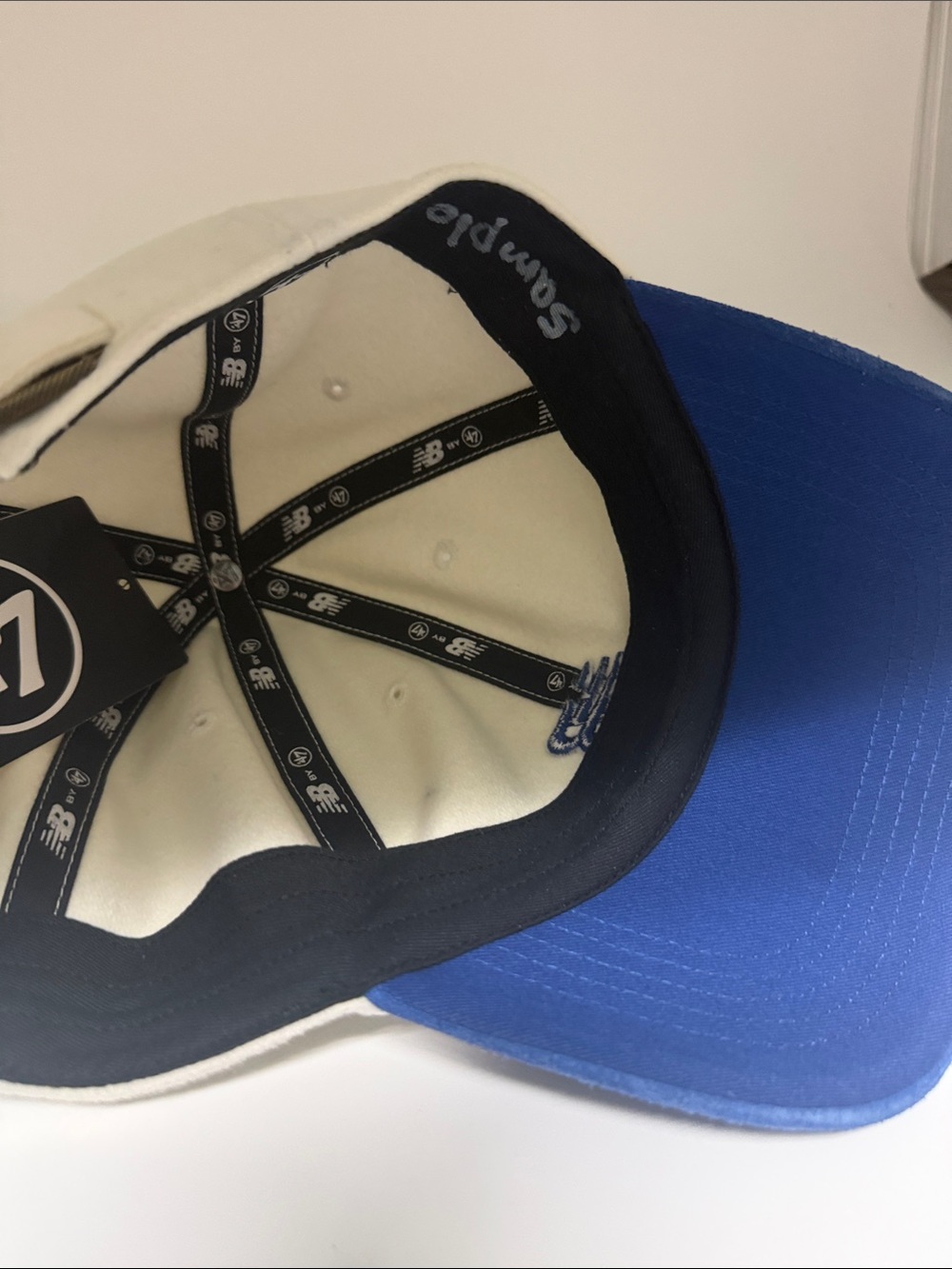 New Balance Cream Cap with Blue Brim